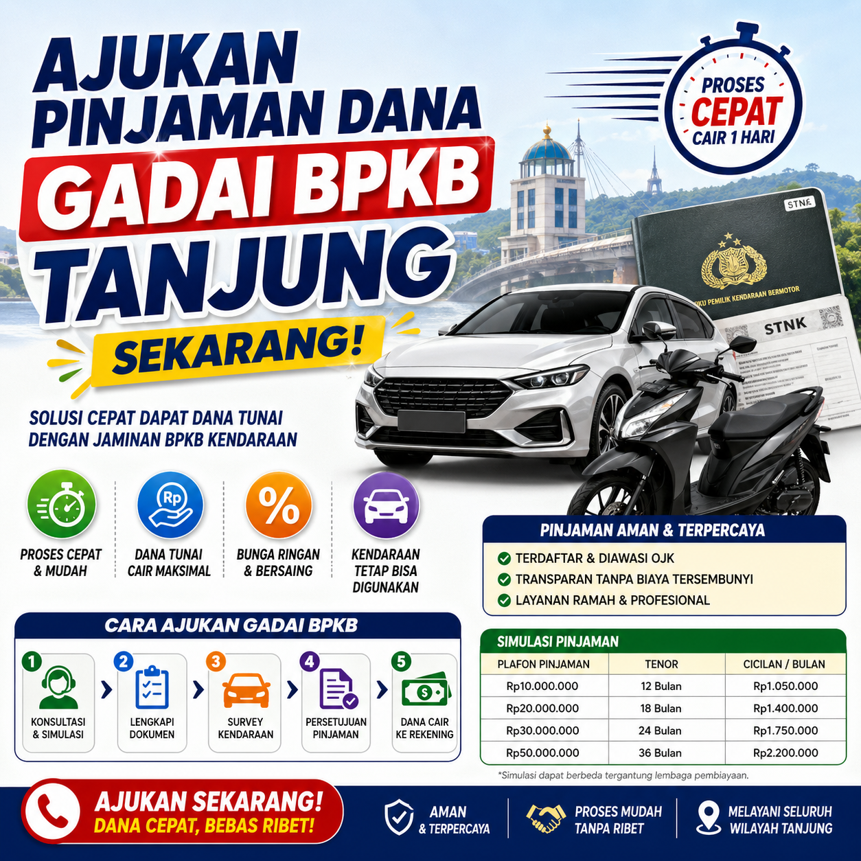 Pinjaman dana gadai BPKB Tanjung proses cepat cair 1 hari