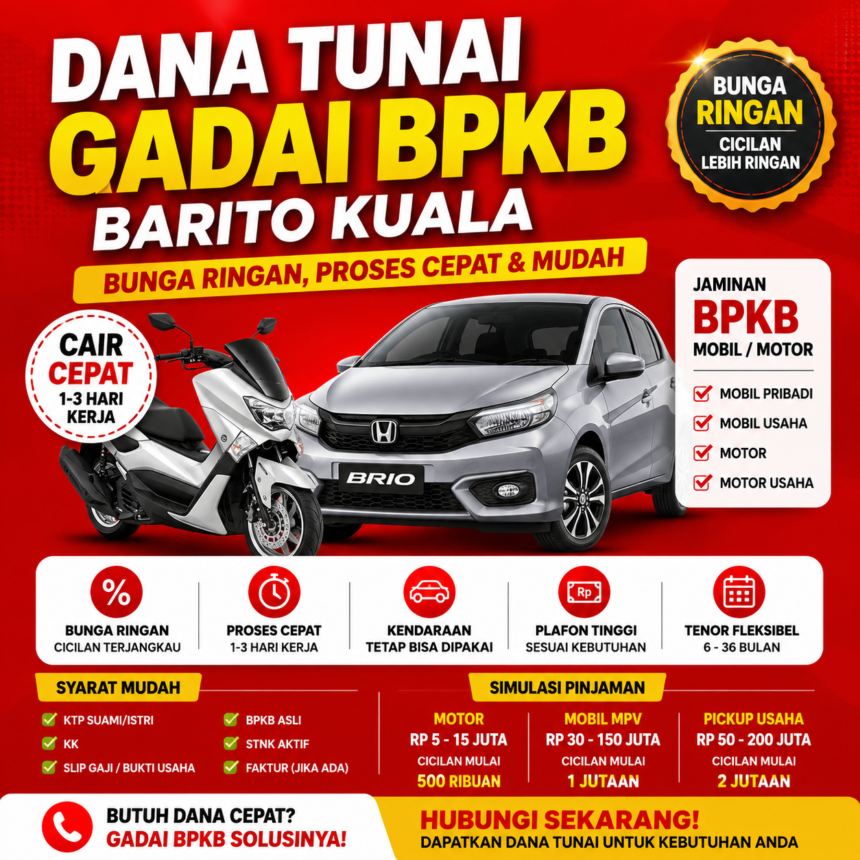 Dana Tunai Gadai BPKB Barito Kuala Bunga Ringan