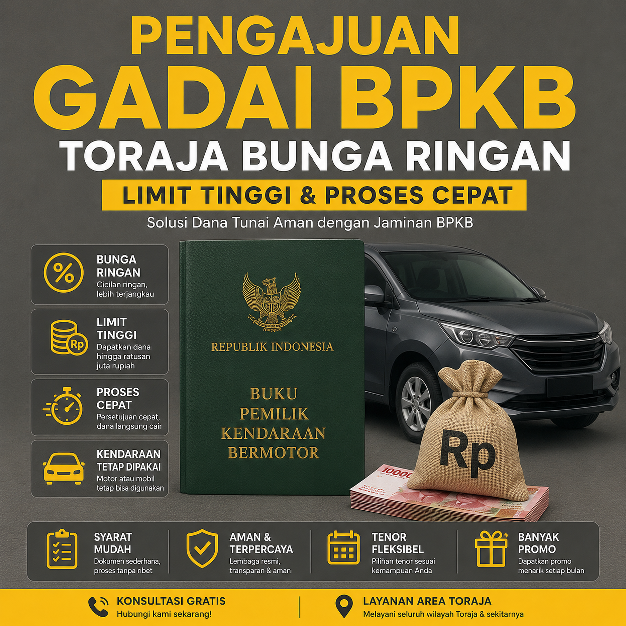 Pengajuan gadai BPKB Toraja bunga ringan limit tinggi cepat cair