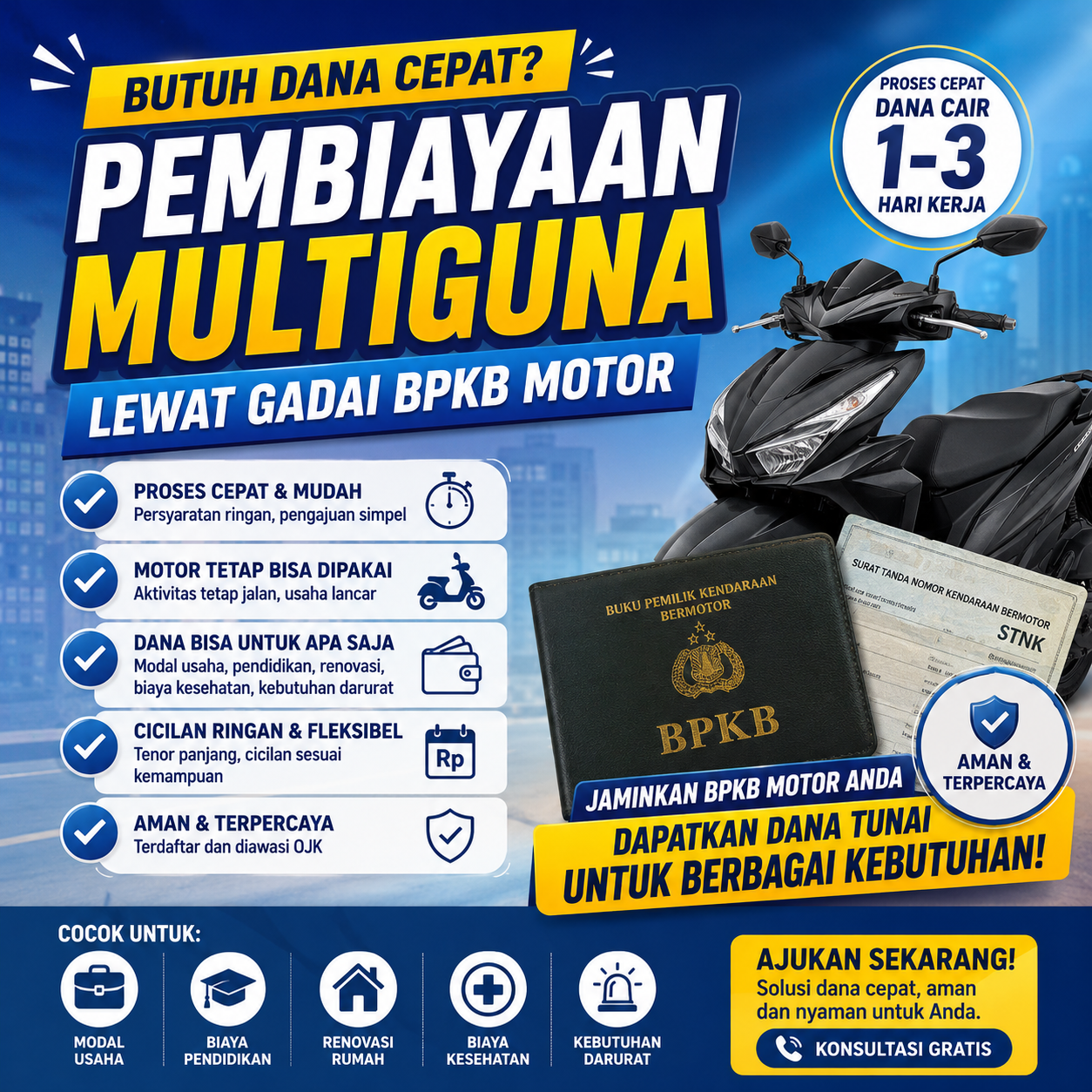 Pembiayaan multiguna lewat gadai BPKB motor cepat cair